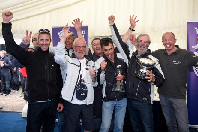 Clutching prizes for securing first place overall, the crew of Dunkerque - Les Dunes de Flandre - RORC IRC National Championship ©  Rick Tomlinson http://www.rick-tomlinson.com